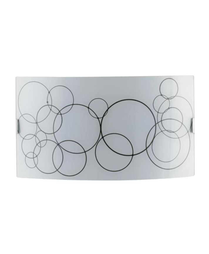 Applique in vetro bianco lucido con cerchi neri e ganci in cromo 2XE27 non incl. KARMA Applique in vetro bianco lucido con cerchi neri e ganci in cromo 2XE27 non incl. KARMA
